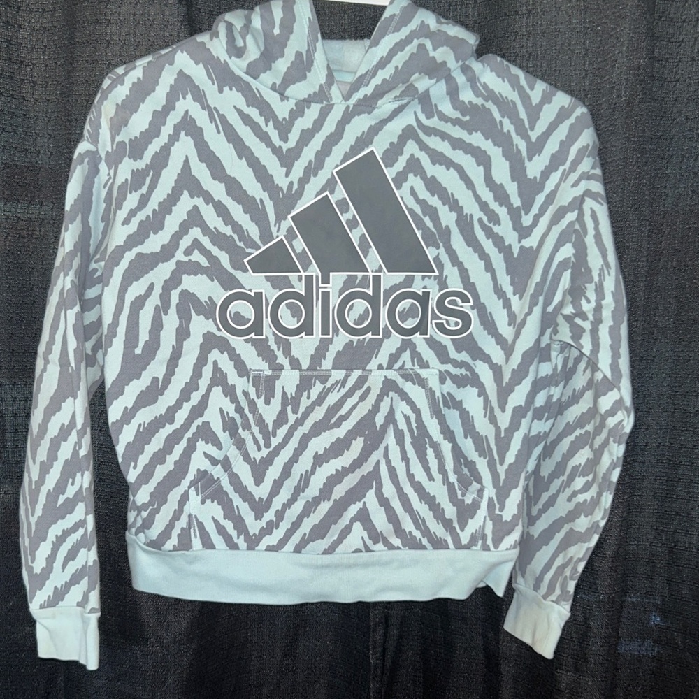 Adidas Gray and White Patterned Hoodie